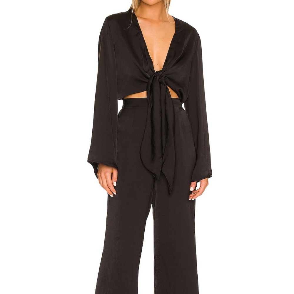 Women's Black Tie-Front Jumpsuit
